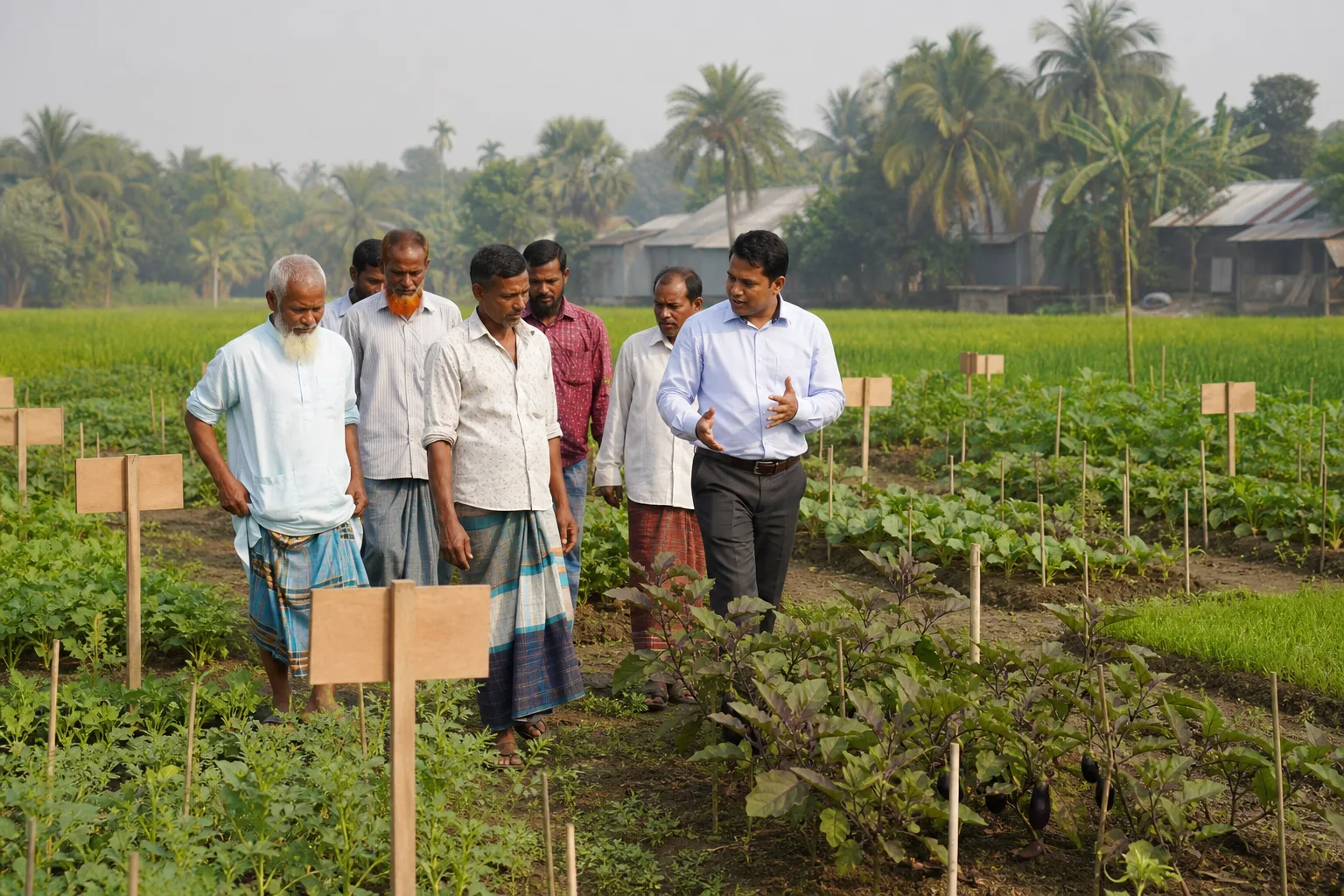 Farmers walking demonstration plots on a field day